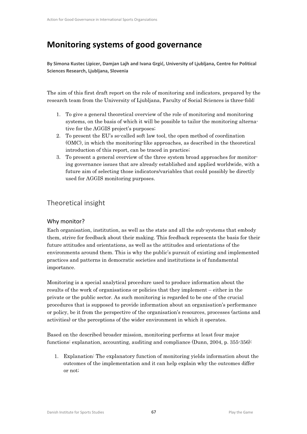 Monitoring Systems of Good Governance