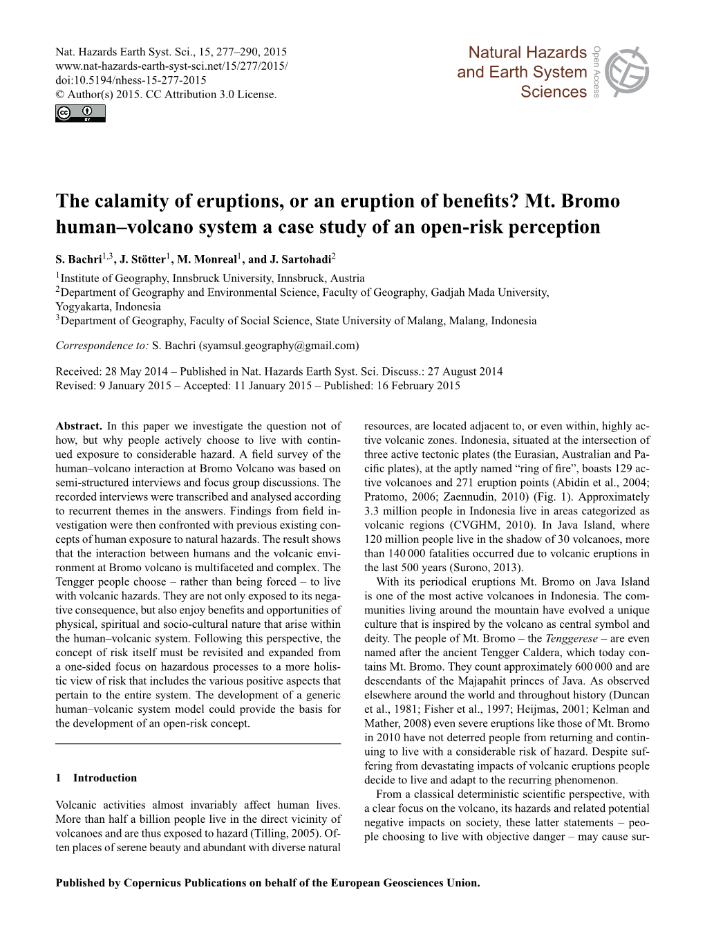 Mt. Bromo Human–Volcano System a Case Study of an Open-Risk Perception