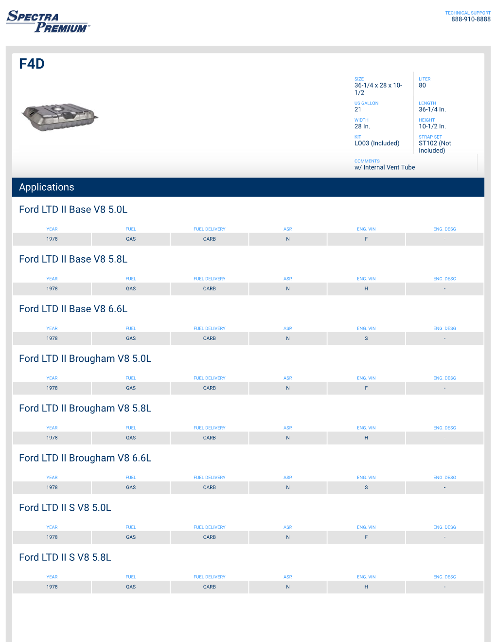 Applications Ford LTD II Base V8 5.0L Ford LTD II Base