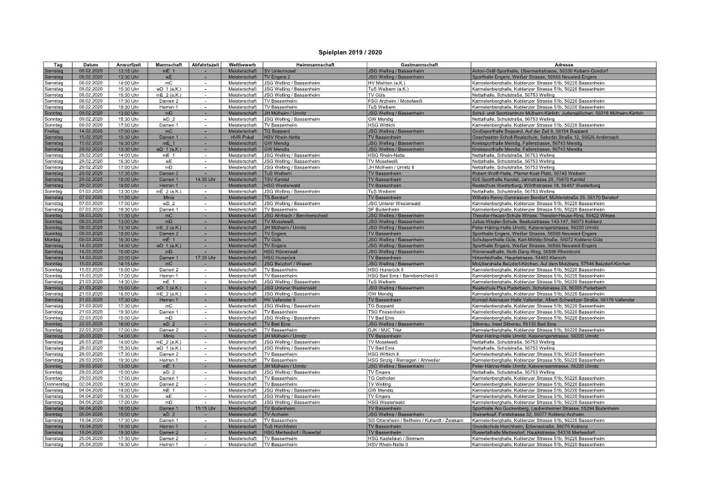 Spielplan 2019 / 2020