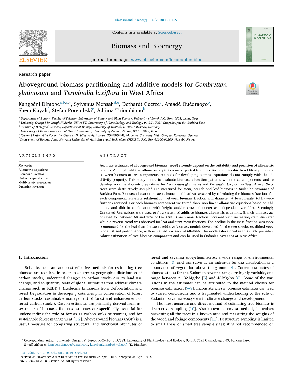 Biomass and Bioenergy 115 (2018) 151–159