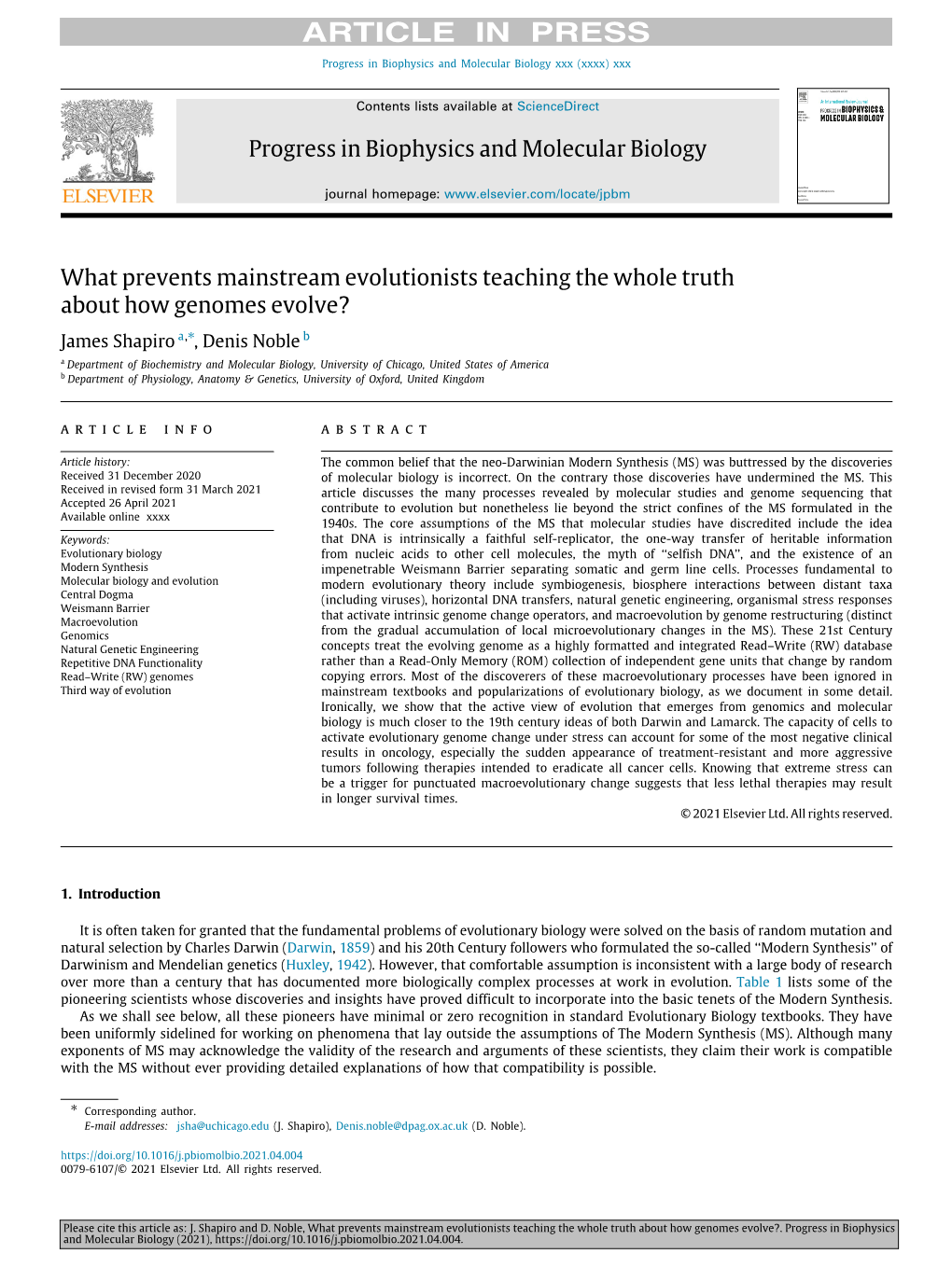 Progress in Biophysics and Molecular Biology What Prevents Mainstream