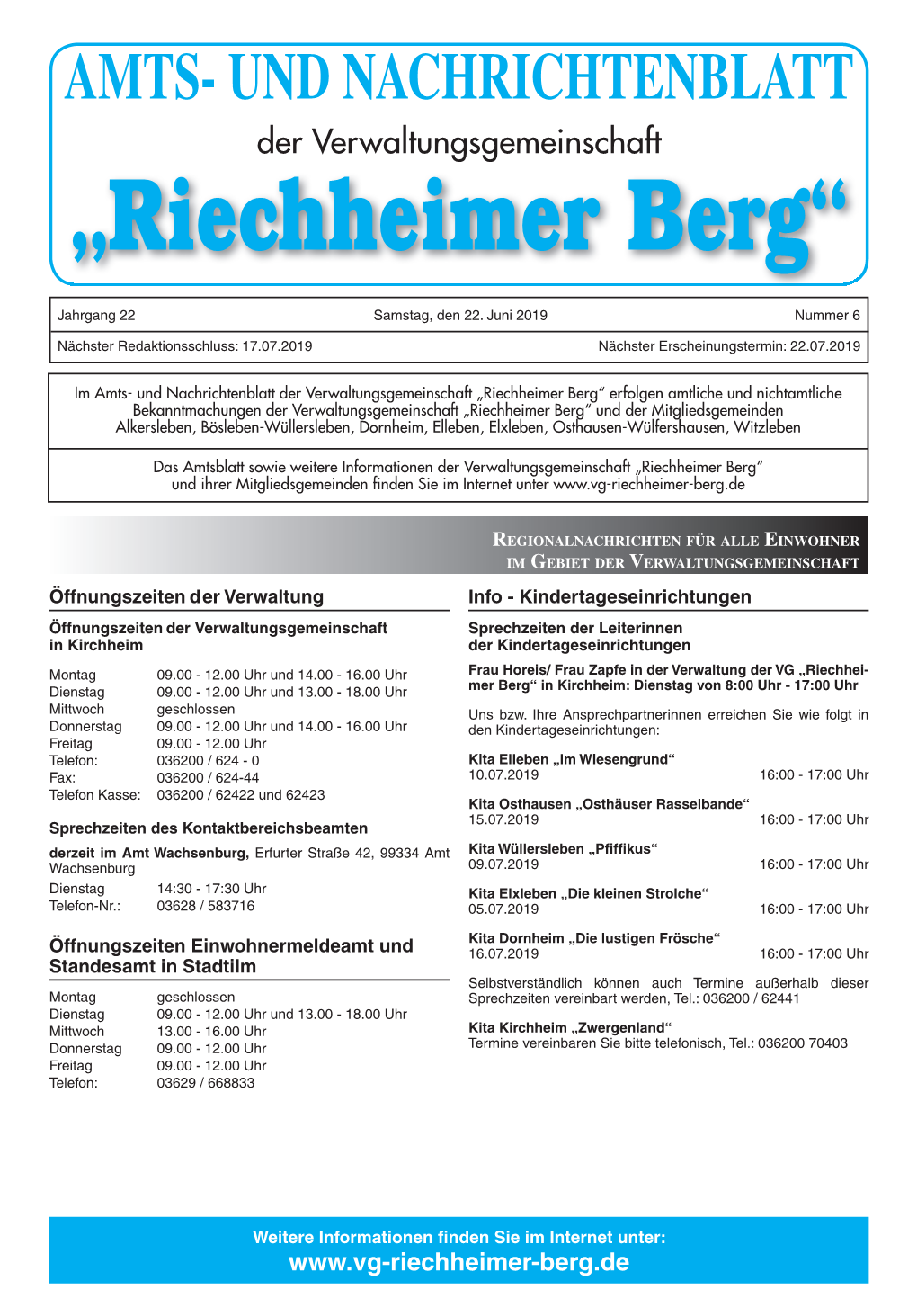 AMTS- UND NACHRICHTENBLATT Der Verwaltungsgemeinschaft „Riechheimer Berg“