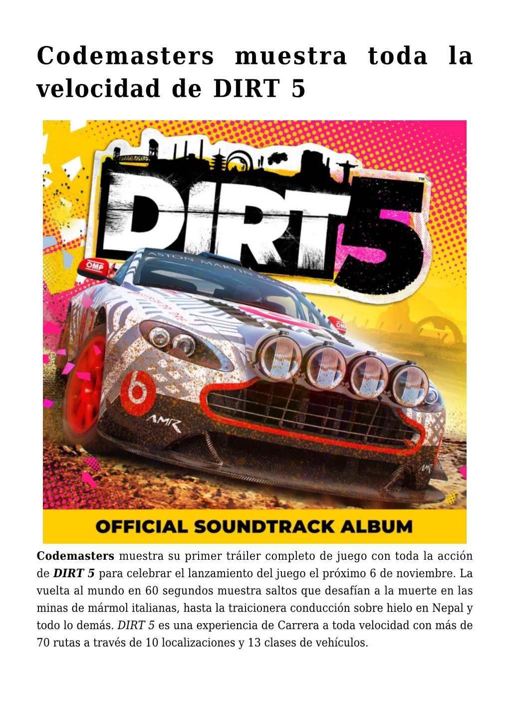 Codemasters Muestra Toda La Velocidad De DIRT 5