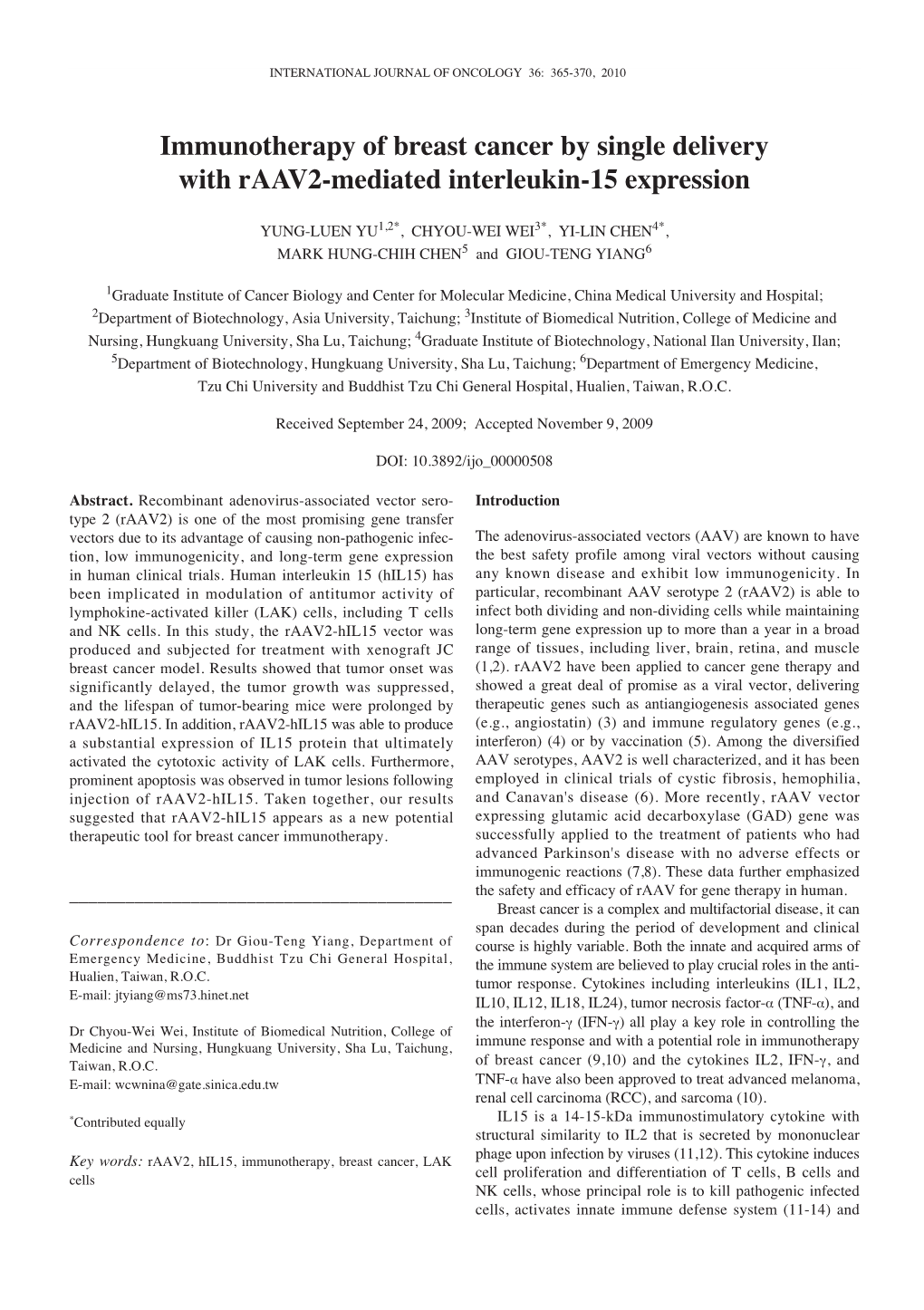 Immunotherapy of Breast Cancer by Single Delivery with Raav2-Mediated Interleukin-15 Expression