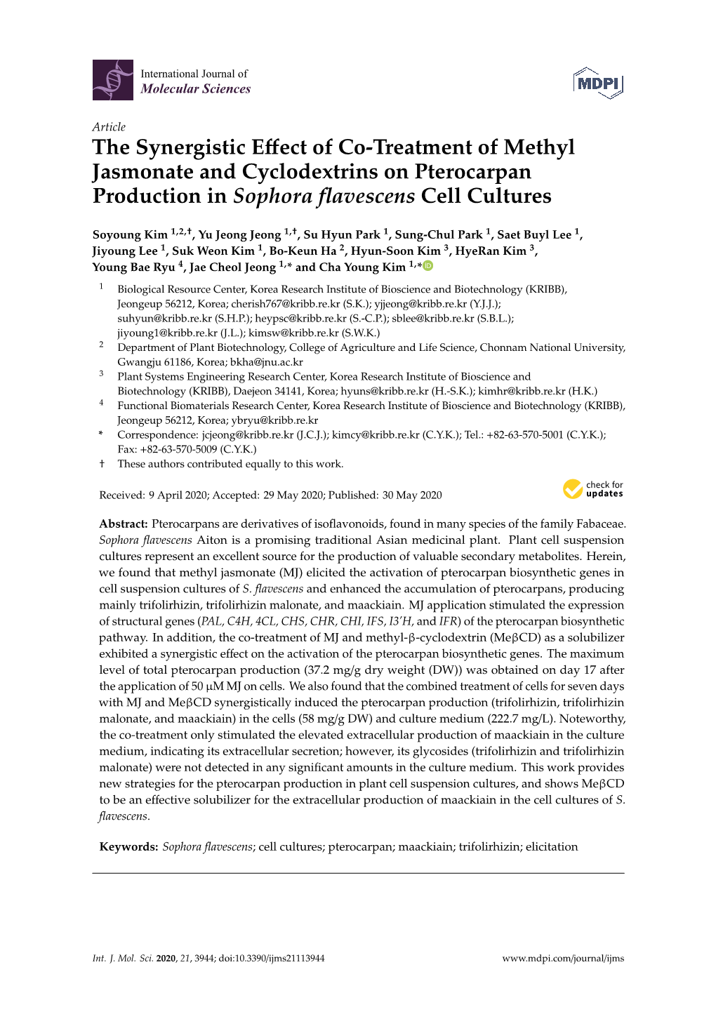 The Synergistic Effect of Co-Treatment of Methyl Jasmonate