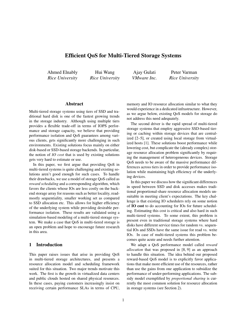 Efficient Qos for Multi-Tiered Storage Systems