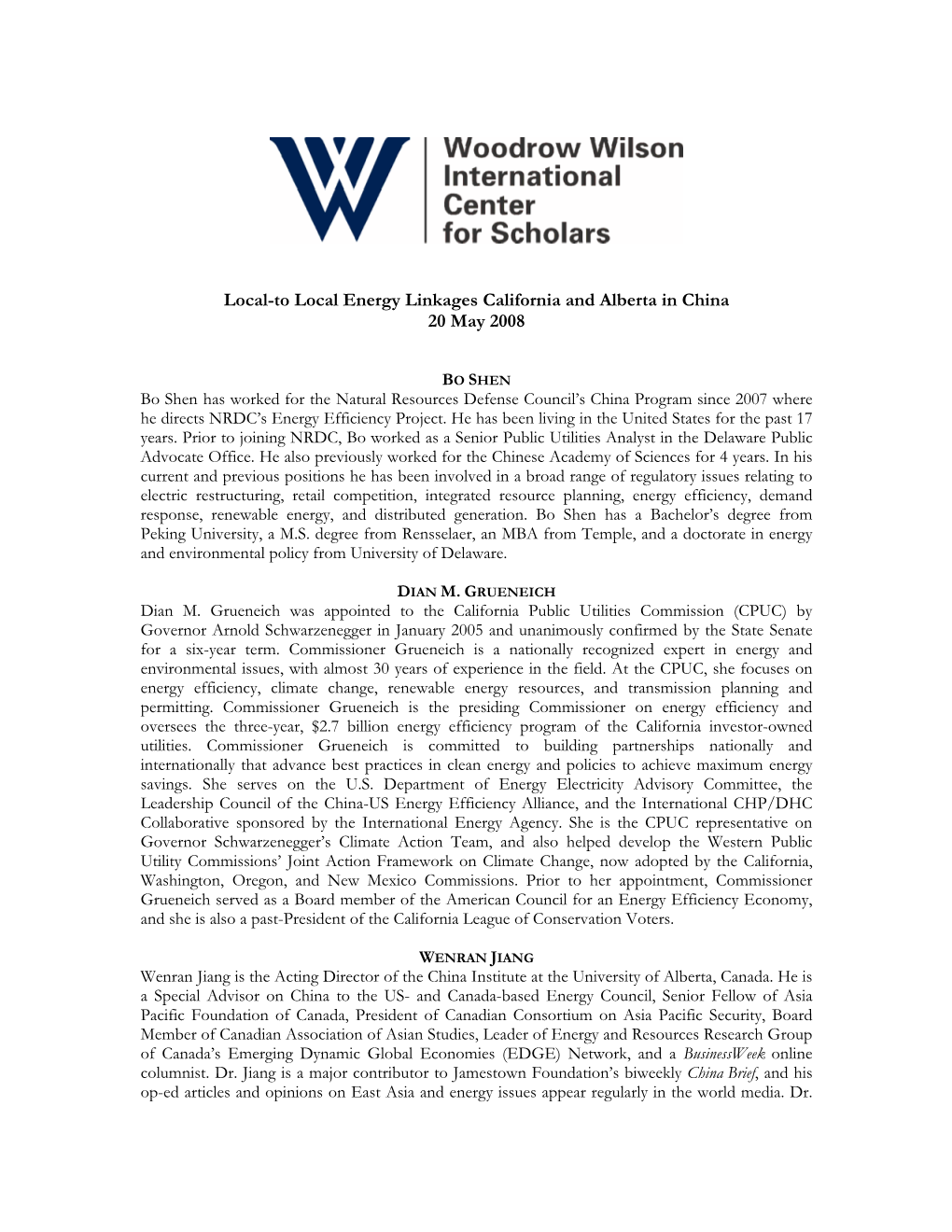 Local-To Local Energy Linkages California and Alberta in China 20 May 2008