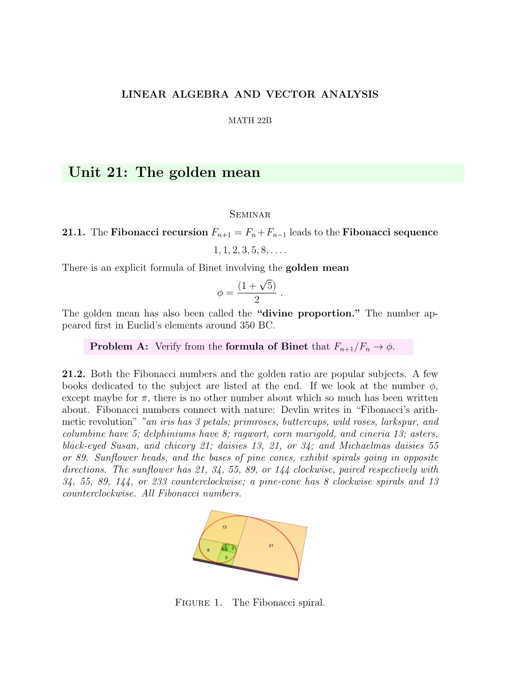 Unit 21: the Golden Mean