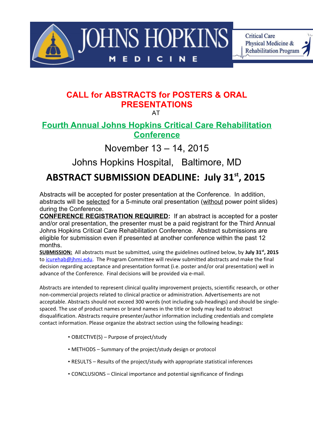 CALL for ABSTRACTS for POSTERS & ORAL PRESENTATIONS