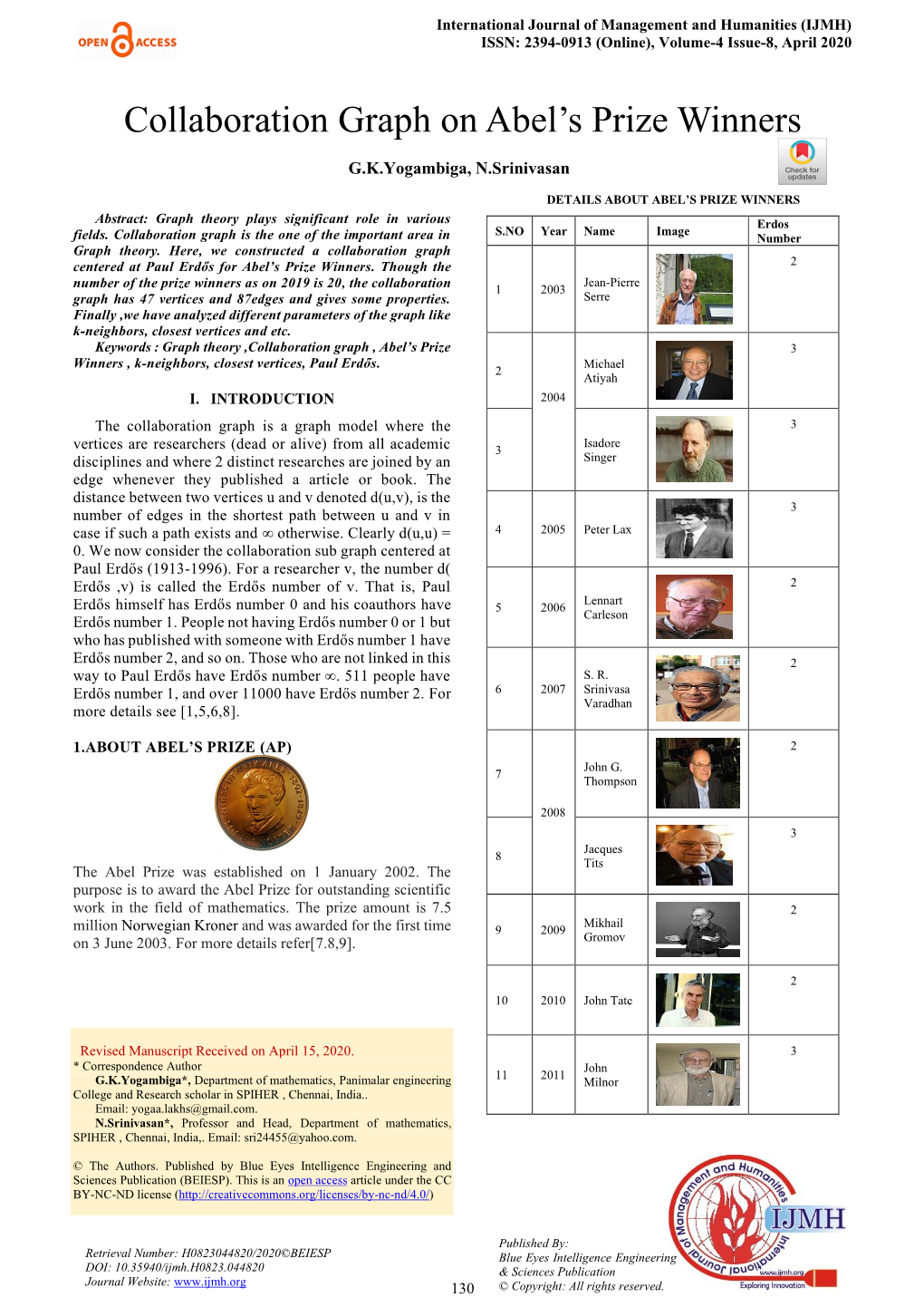 Collaboration Graph on Abel's Prize Winners