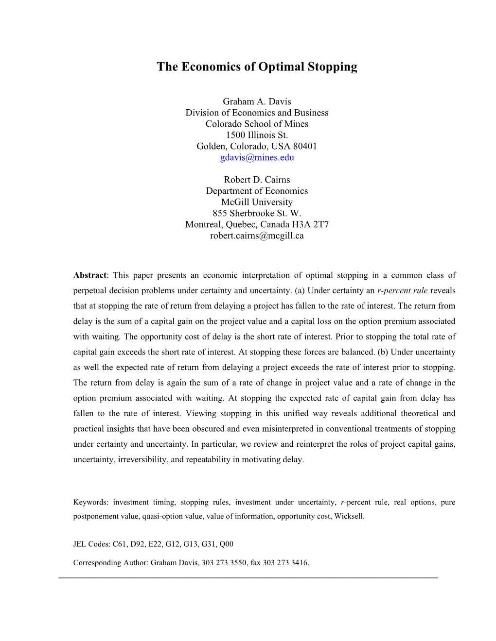 The Economics of Optimal Stopping