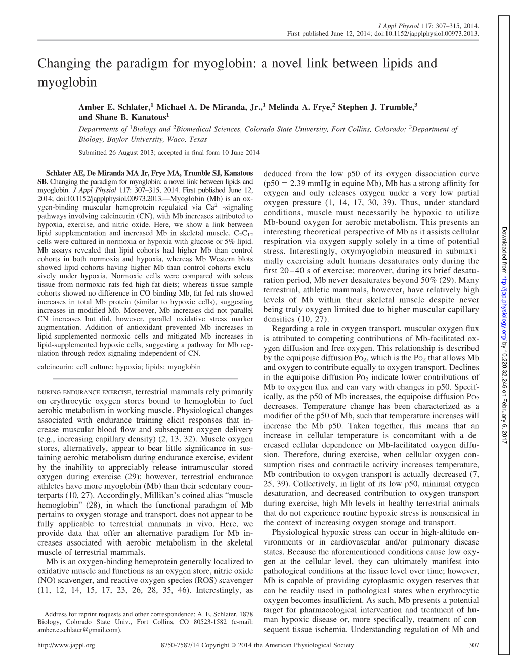 Changing the Paradigm for Myoglobin: a Novel Link Between Lipids and Myoglobin