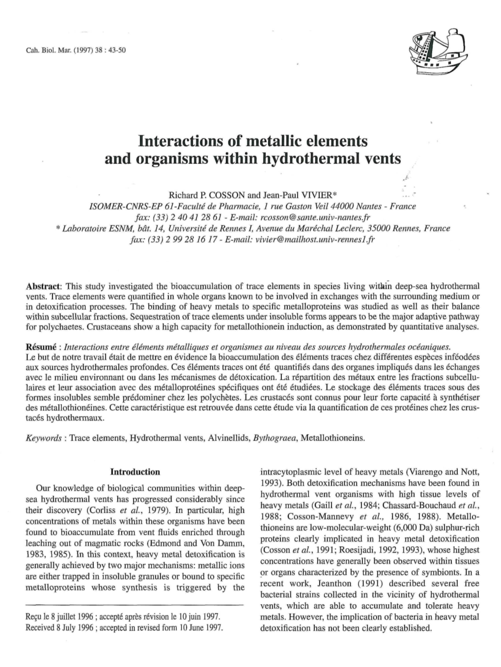 Interactions of Metallic Elements and Organisms Within Hydrothermal Vents