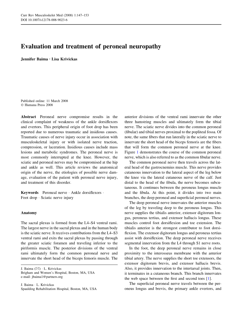 Evaluation and Treatment of Peroneal Neuropathy