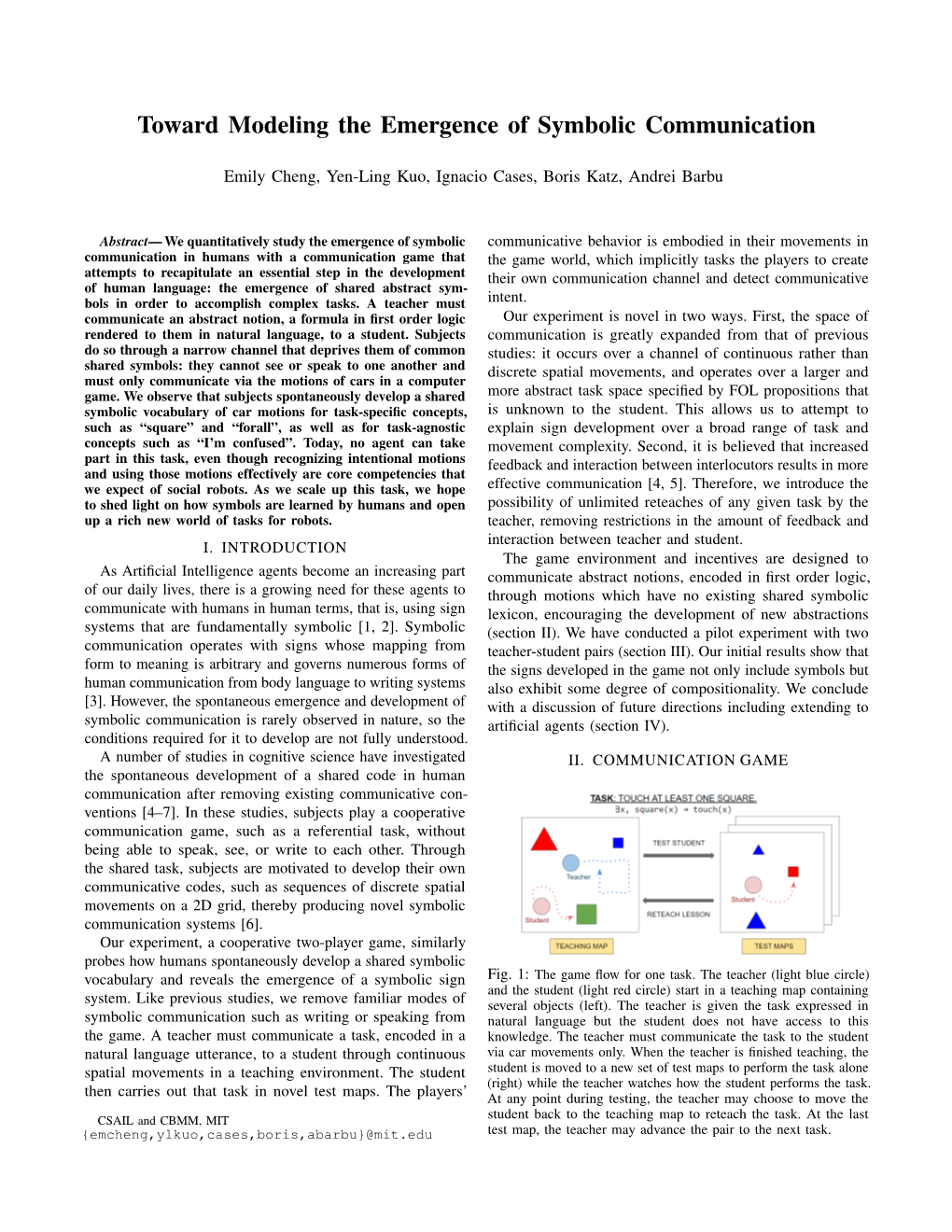 Toward Modeling the Emergence of Symbolic Communication