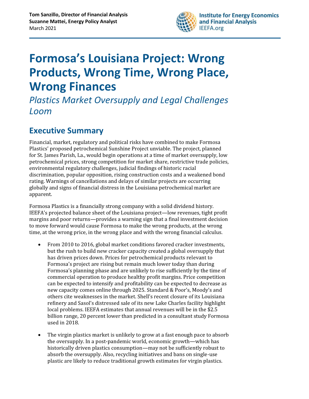 Formosa's Louisiana Project: Wrong Products, Wrong Time, Wrong