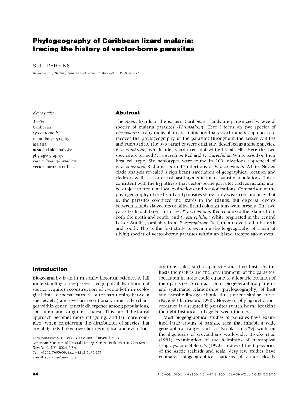 Phylogeography of Caribbean Lizard Malaria: Tracing the History of Vector-Borne Parasites