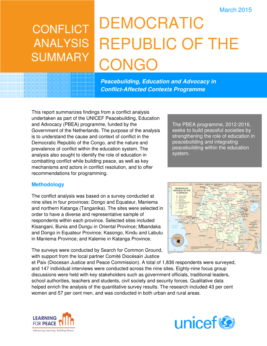 Democratic Republic of the Congo, and the Nature and Peacebuilding and Integrating Prevalence of Conflict Within the Education System