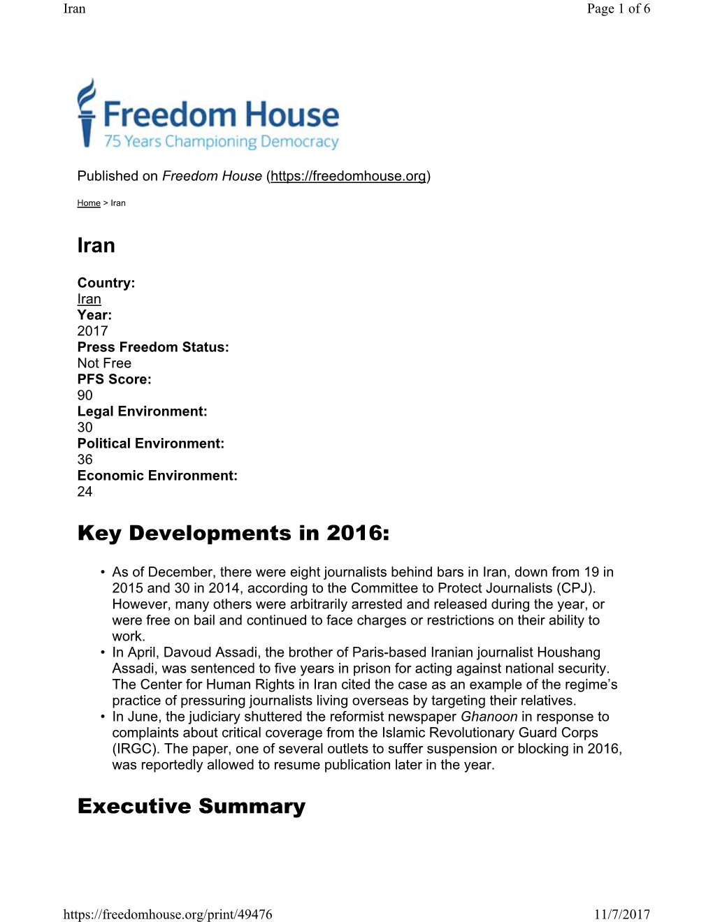 Iran Key Developments in 2016: Executive Summary