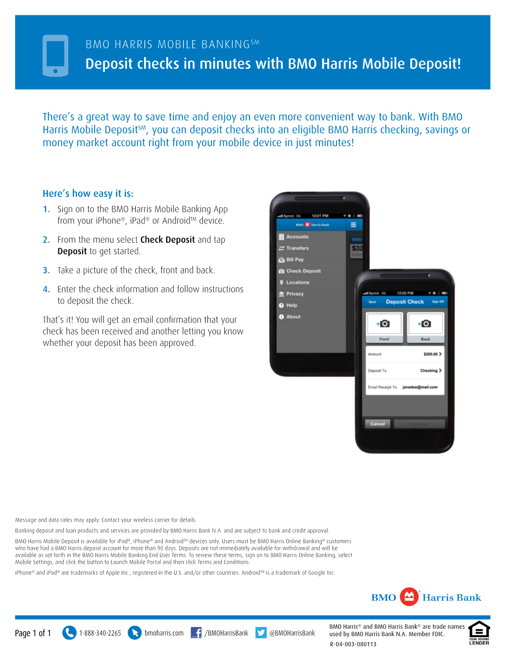 Deposit Checks in Minutes with BMO Harris Mobile Deposit!