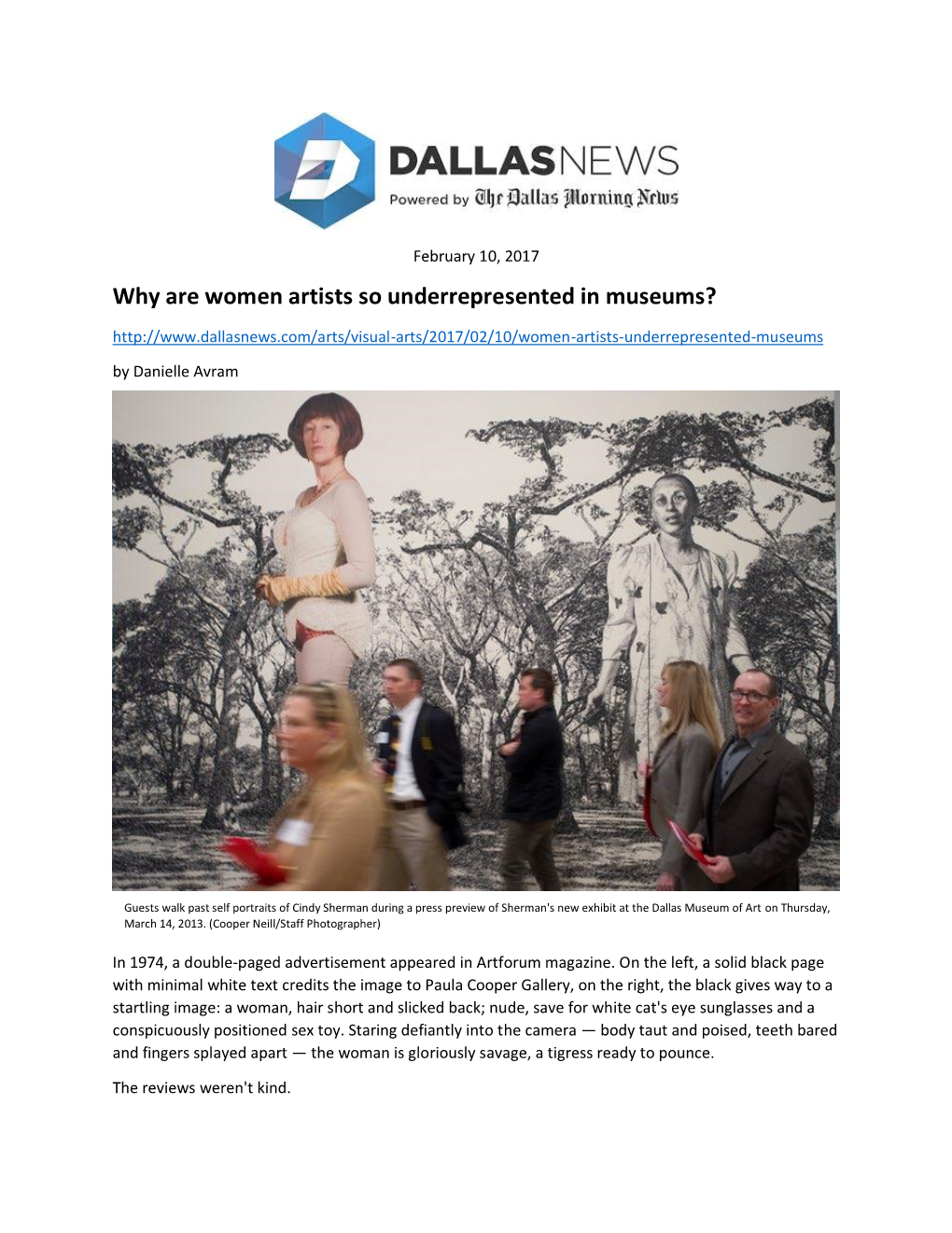 Why Are Women Artists So Underrepresented in Museums? by Danielle Avram
