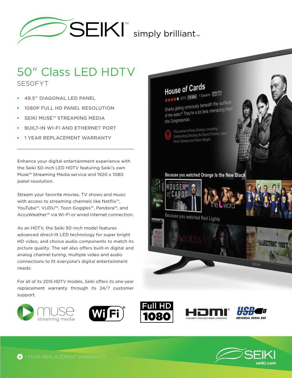 50" Class LED HDTV SE50FYT