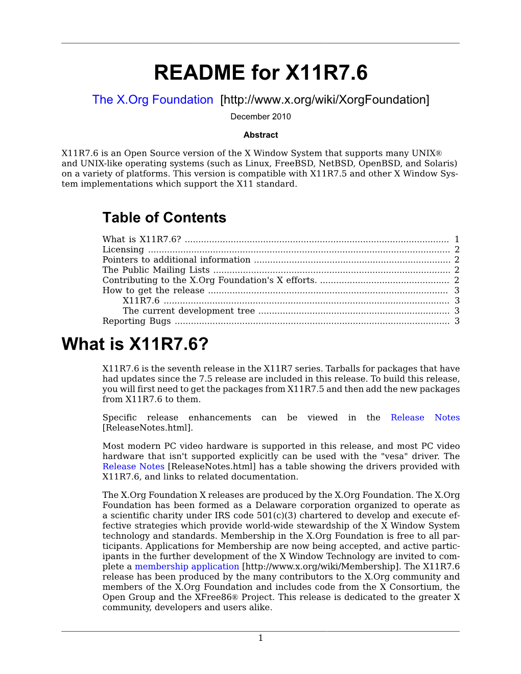 README for X11R7.6 the X.Org Foundation [ December 2010