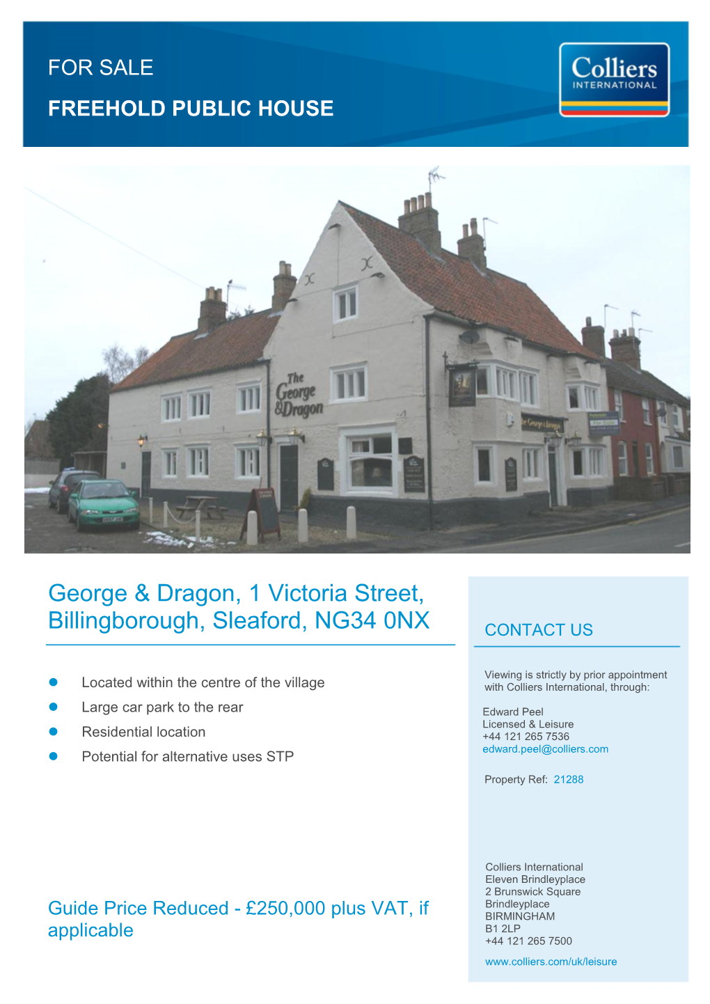 George & Dragon, 1 Victoria Street, Billingborough, Sleaford, NG34