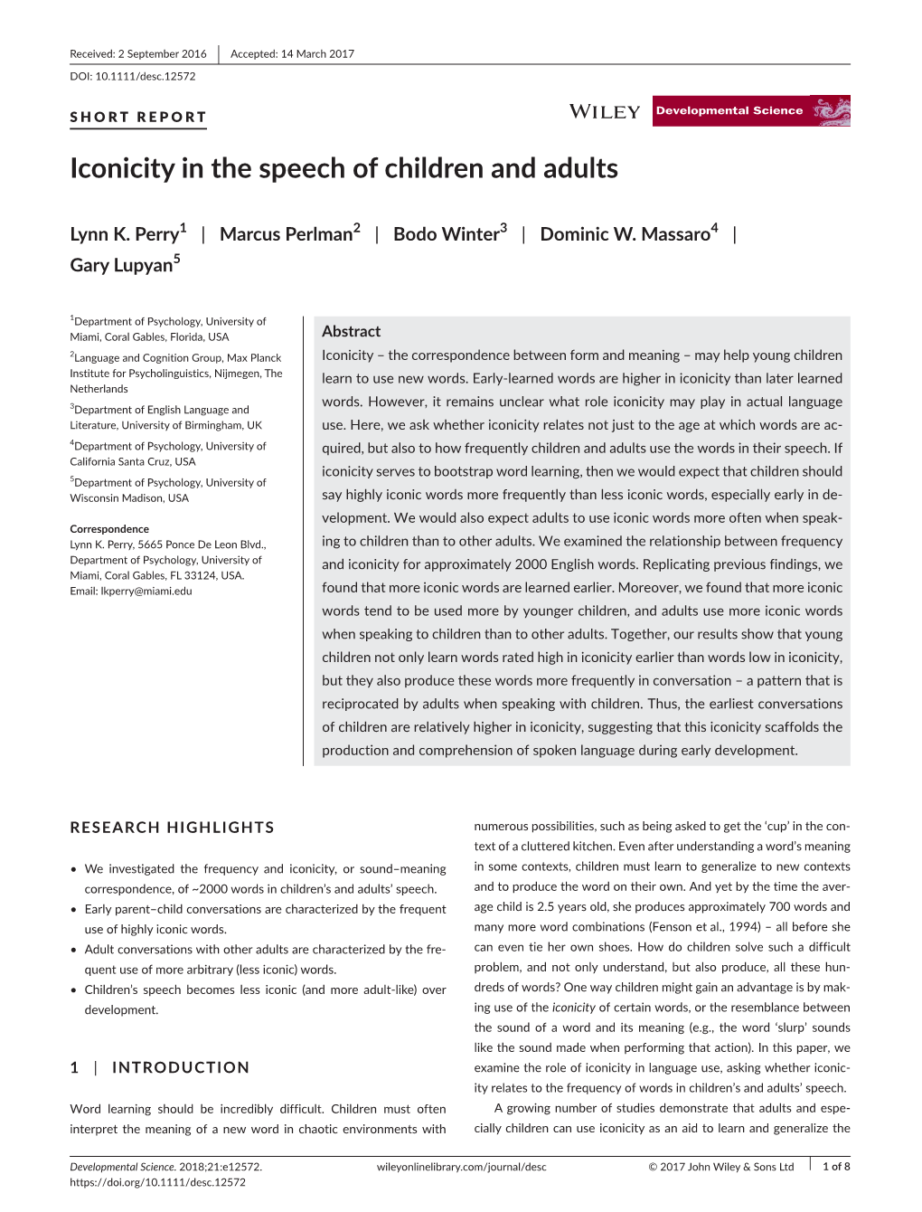 Iconicity in the Speech of Children and Adults