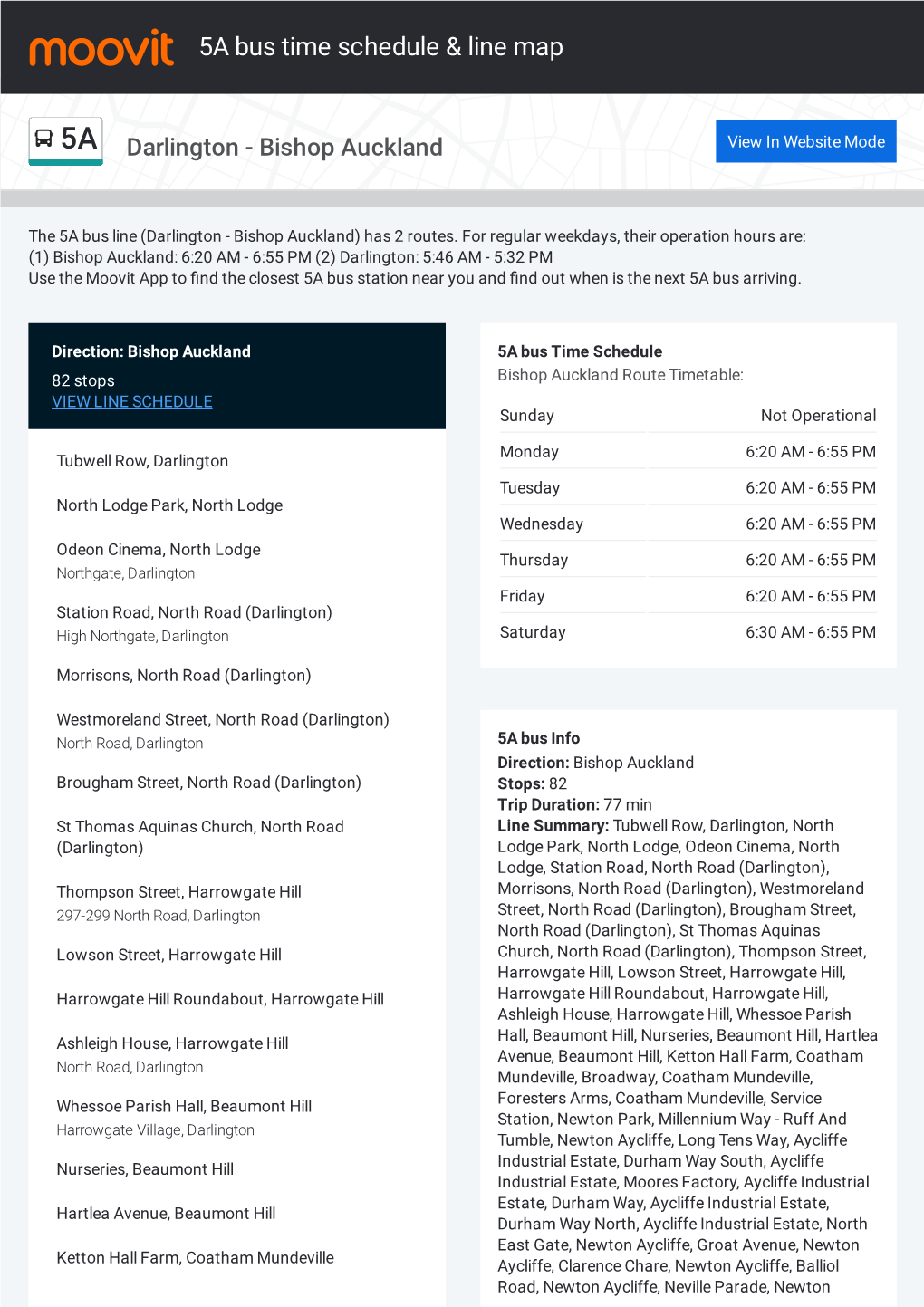 5A Bus Time Schedule & Line Route