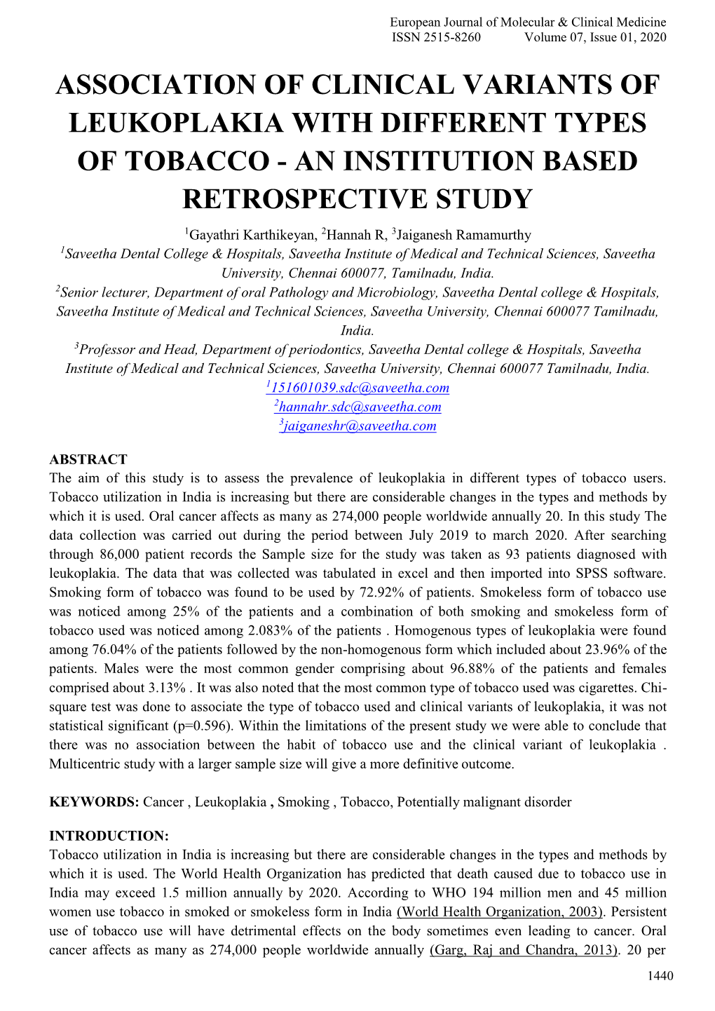 Association of Clinical Variants of Leukoplakia