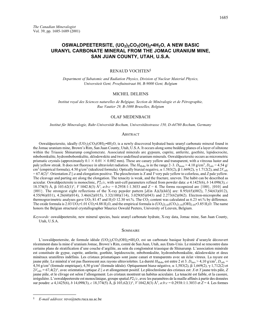 2•4H2o, a New Basic Uranyl Carbonate Mineral