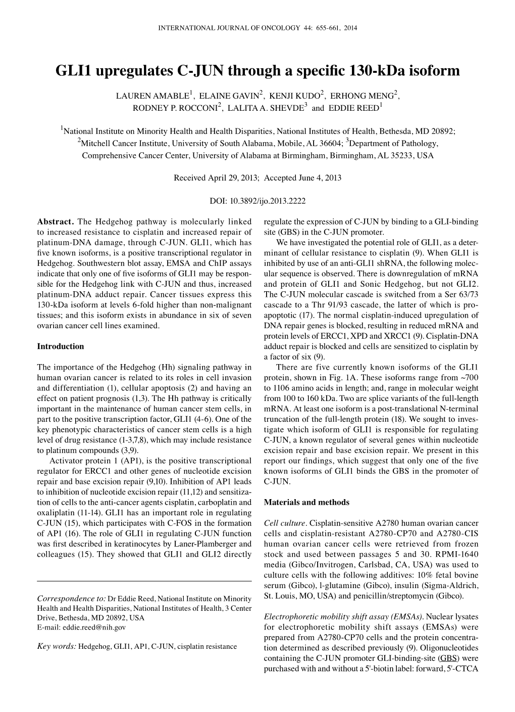 GLI1 Upregulates C-JUN Through a Specific 130-Kda Isoform