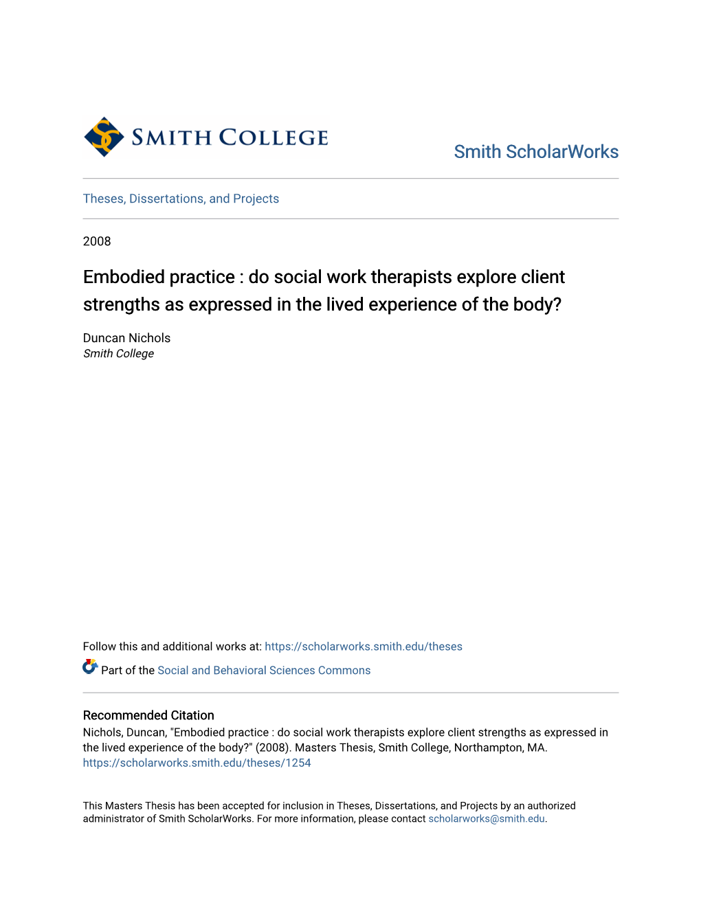 Embodied Practice : Do Social Work Therapists Explore Client Strengths As Expressed in the Lived Experience of the Body?