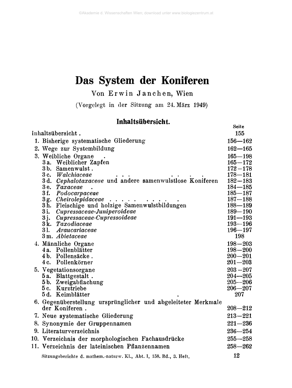 Das System Der Koniferen Von Erwin Janchen, Wien