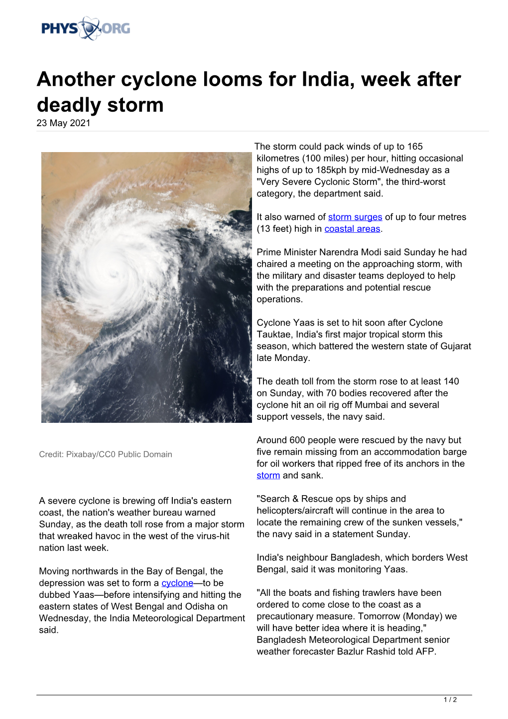 Another Cyclone Looms for India, Week After Deadly Storm 23 May 2021