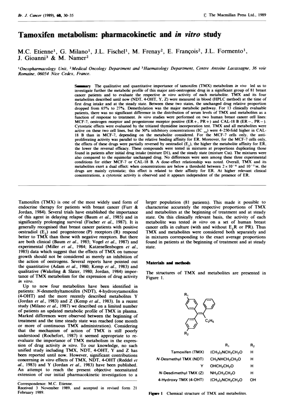 Tamoxifen Metabolism: Pharmacokinetic and in Vitro Study