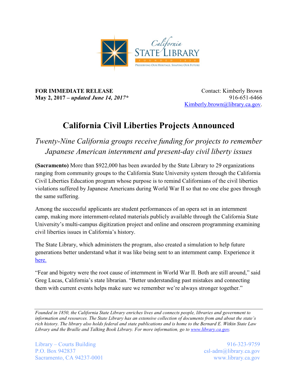 California Civil Liberties Projects Announced