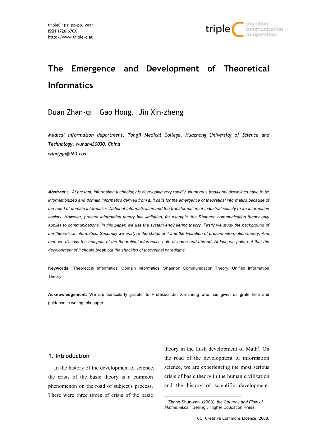 The Emergence and Development of Theoretical Informatics