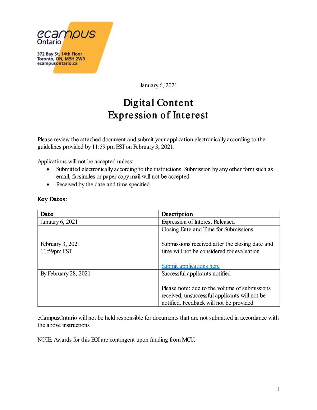 Digital Content Expression of Interest