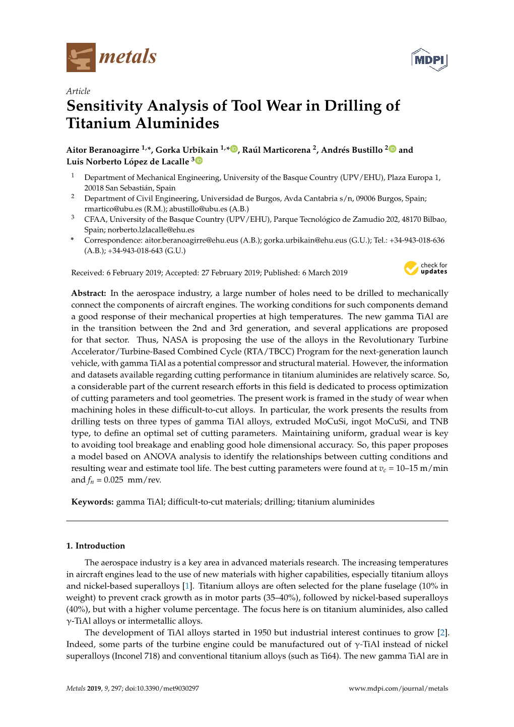 Sensitivity Analysis of Tool Wear in Drilling of Titanium Aluminides