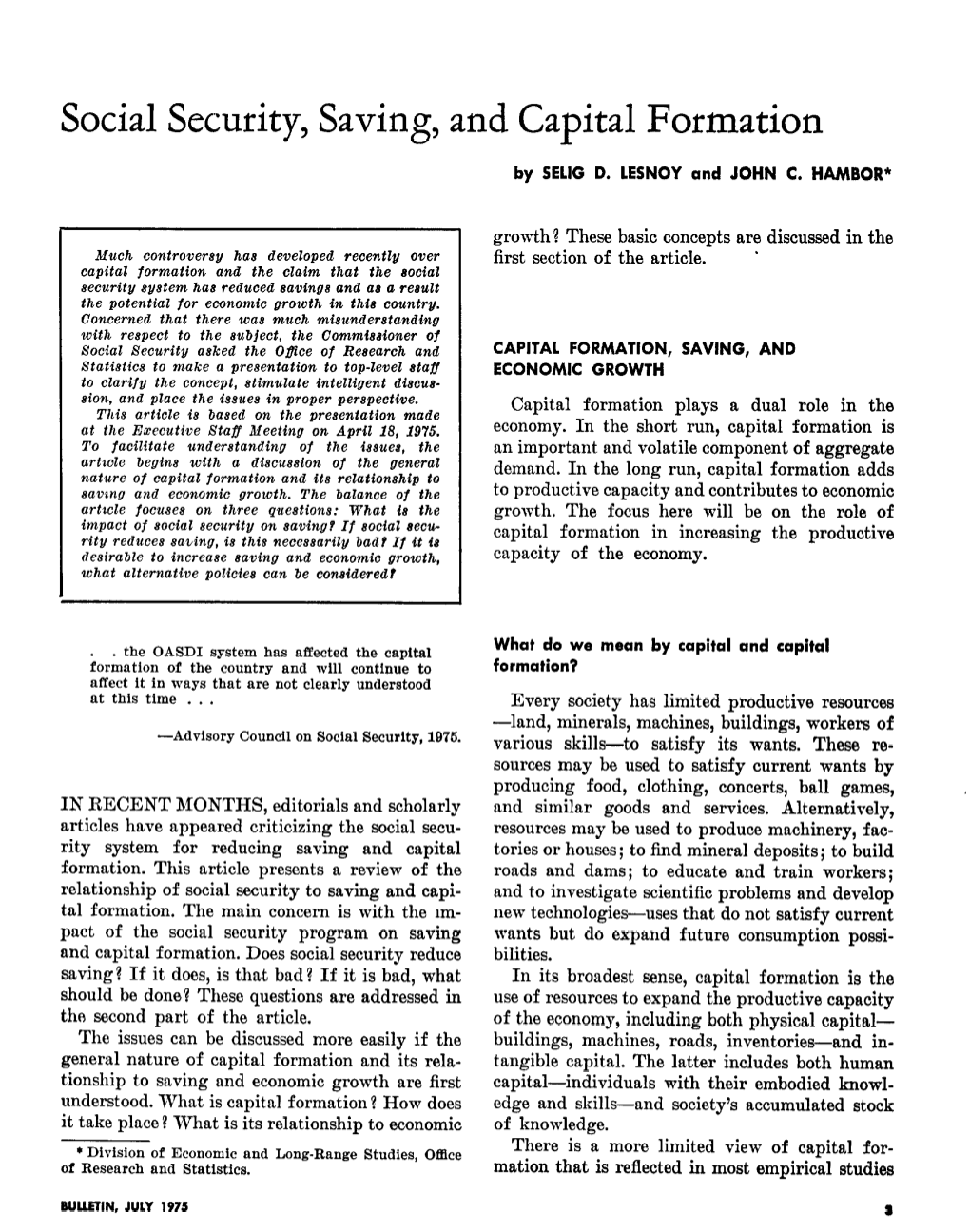 Social Security, Saving, and Capital Formation