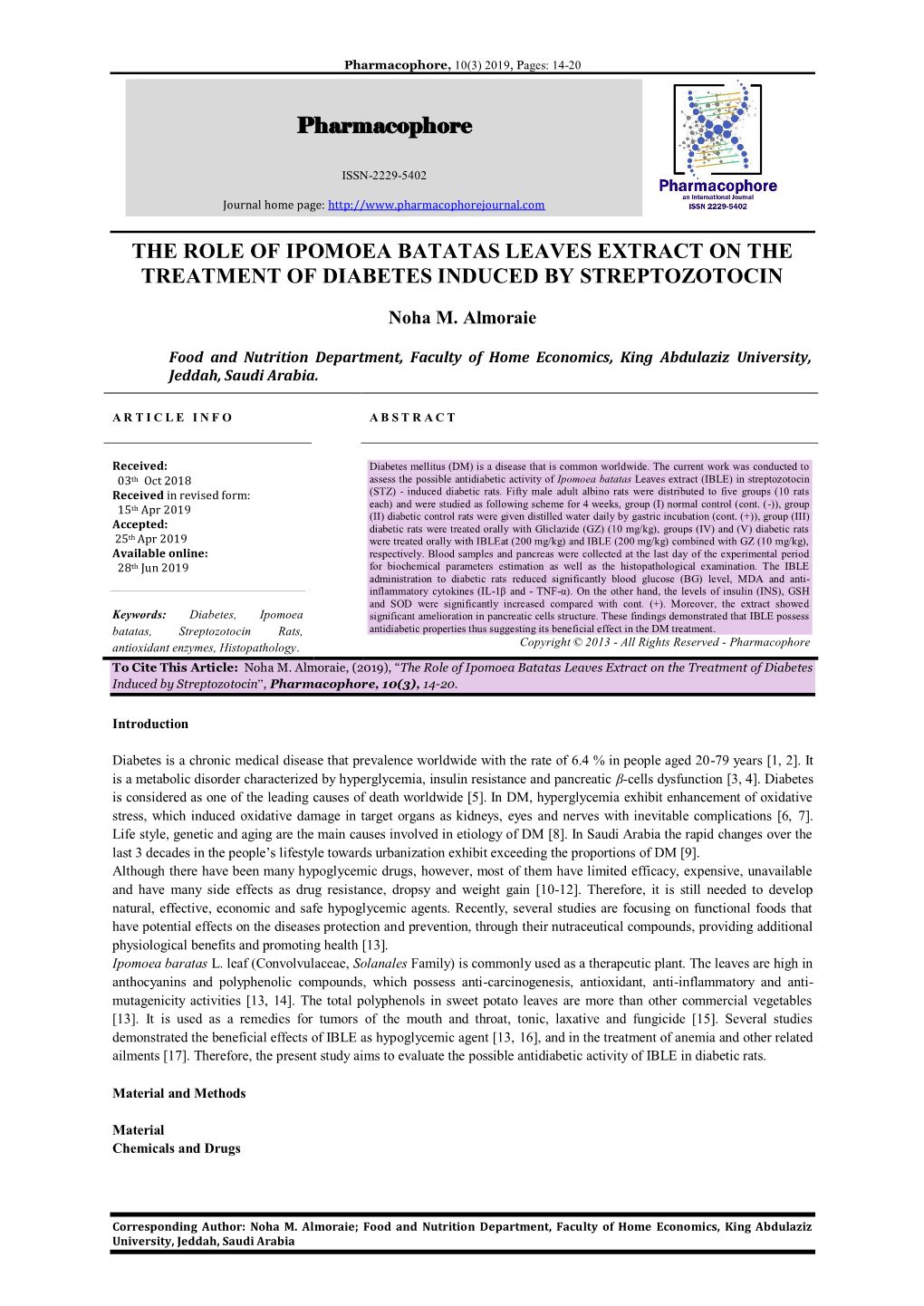 Pharmacophore the ROLE of IPOMOEA BATATAS LEAVES