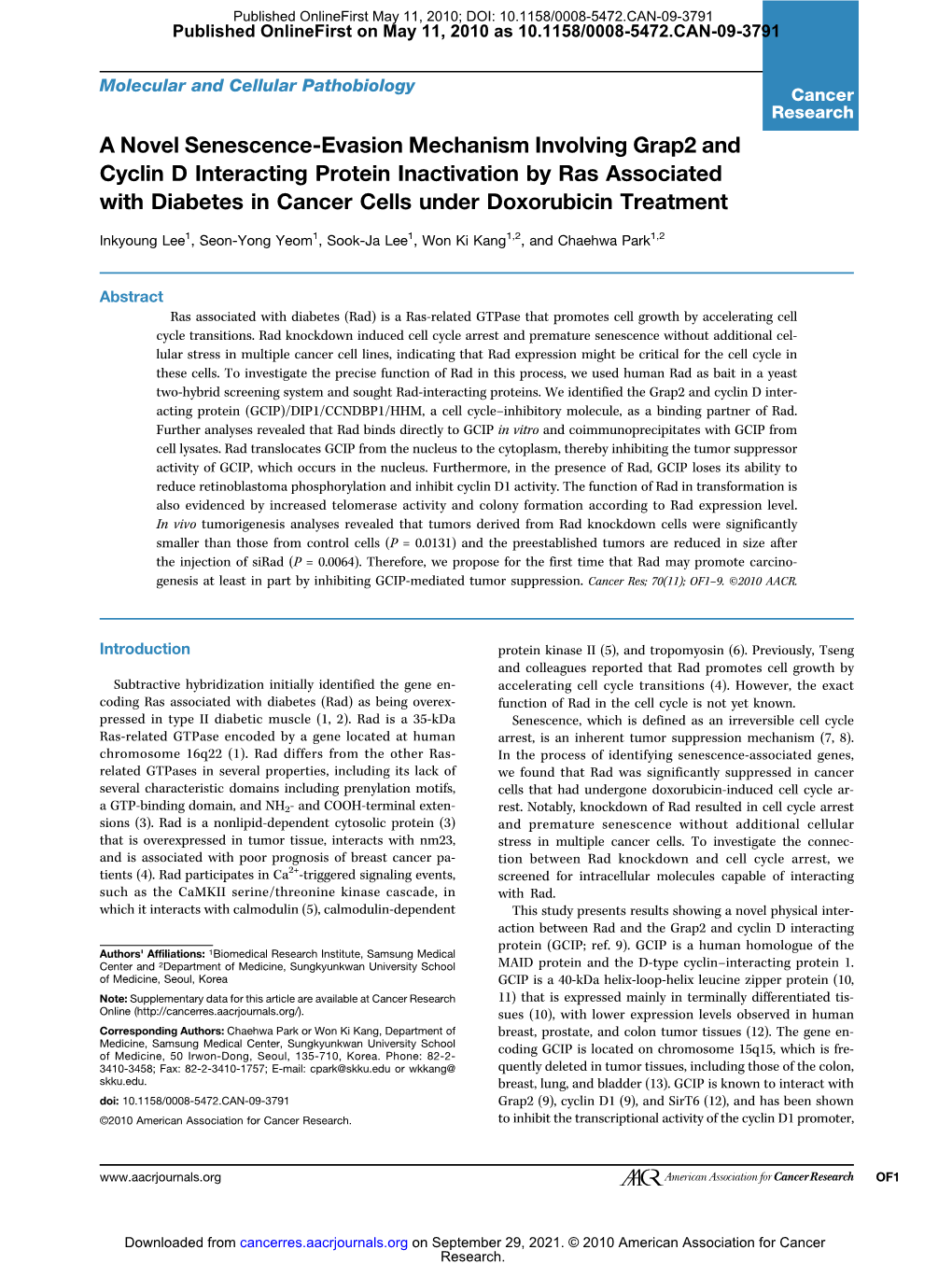 A Novel Senescence-Evasion Mechanism Involving Grap2 And