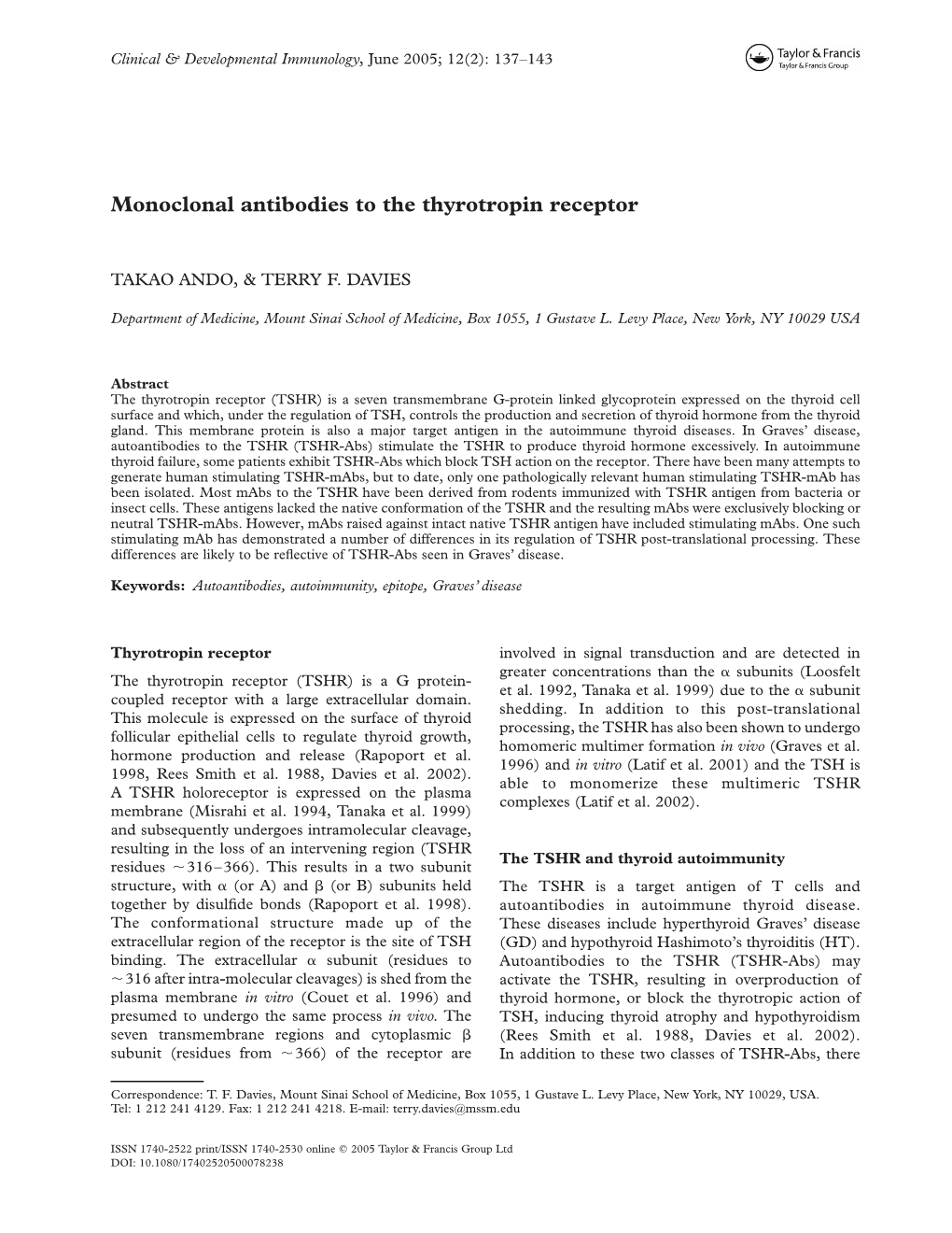 Monoclonal Antibodies to the Thyrotropin Receptor