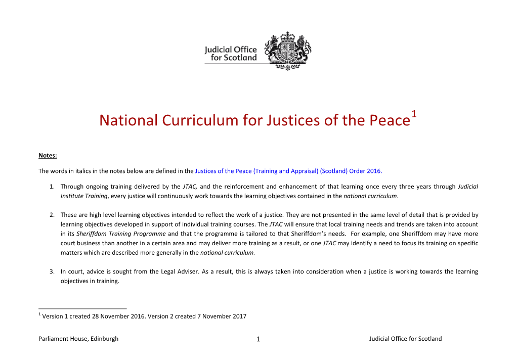National Curriculum for Justices of the Peace1