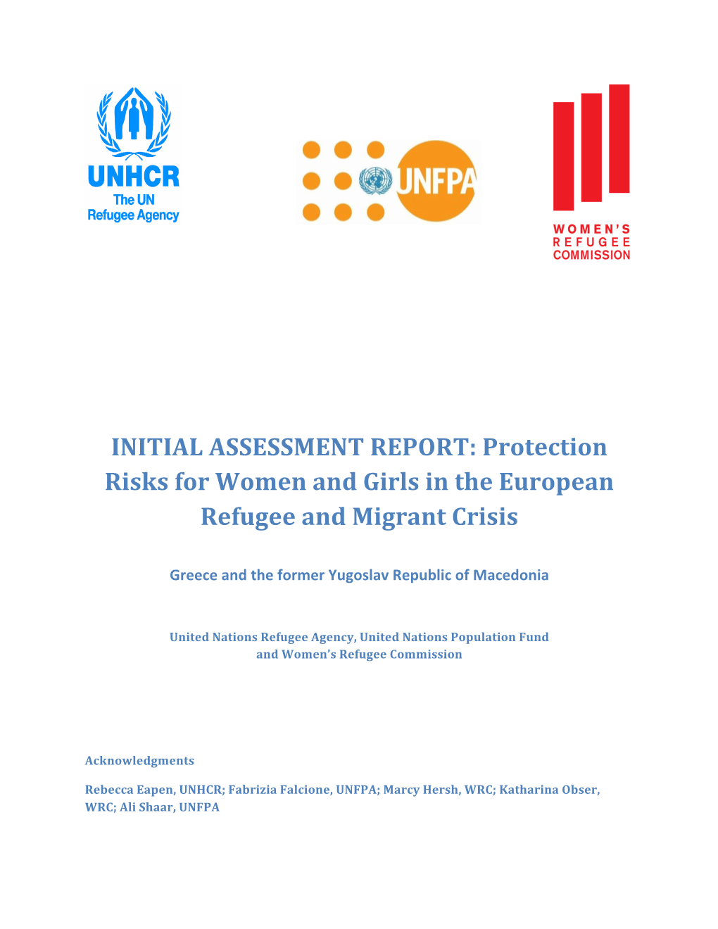 Protection Risks for Women and Girls in the European Refugee and Migrant Crisis