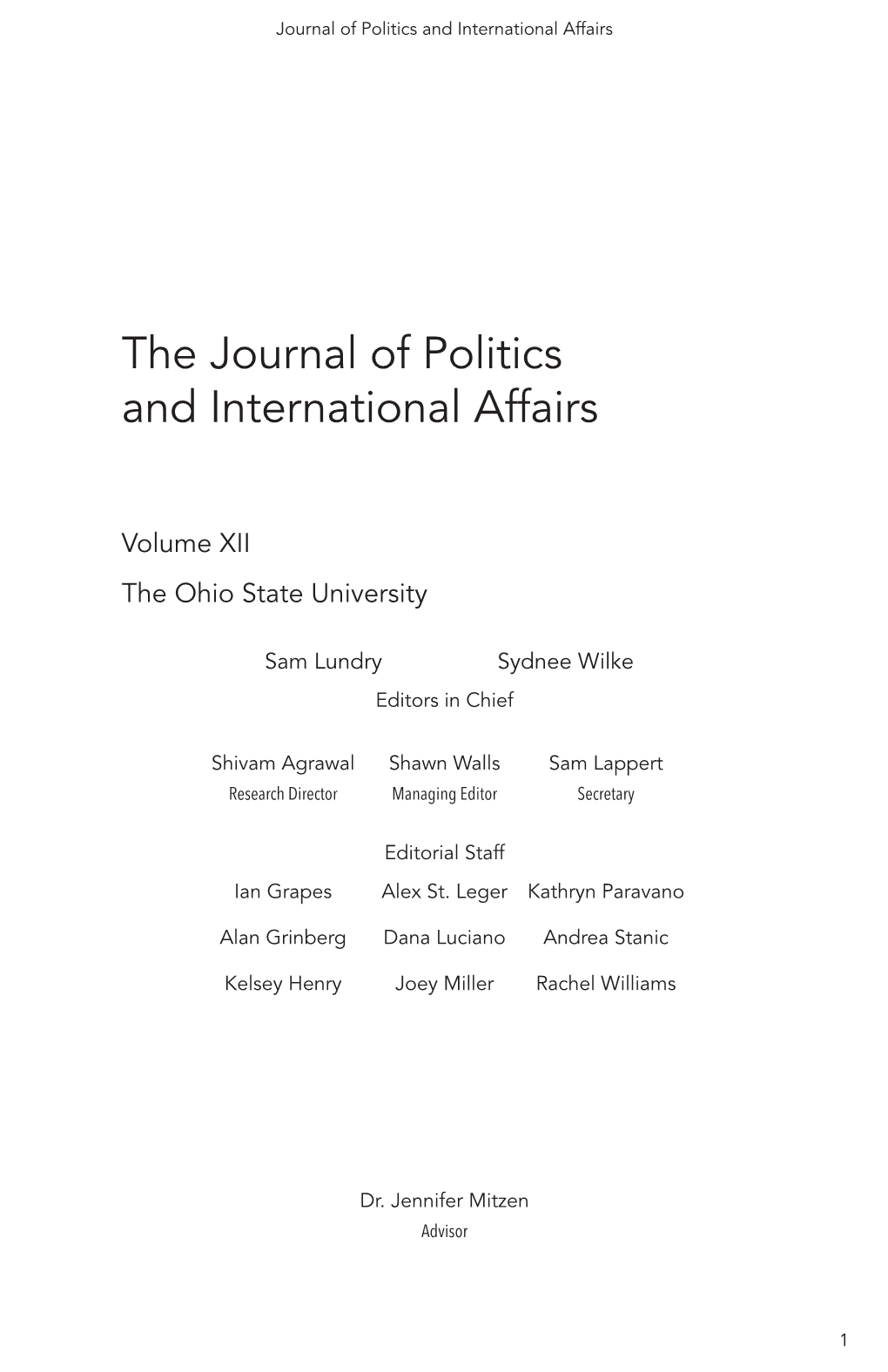 2019 the Ohio State Journal of Politics and International Affairs