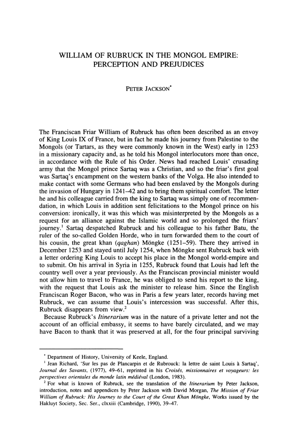 William of Rubruck in the Mongol Empire: Perception and Prejudices